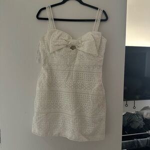 Self Portrait White Mini Dress with Bow Detail